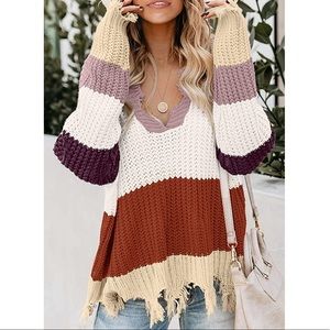 💫Womens Multi-Color Frayed Hem Sweater💫
